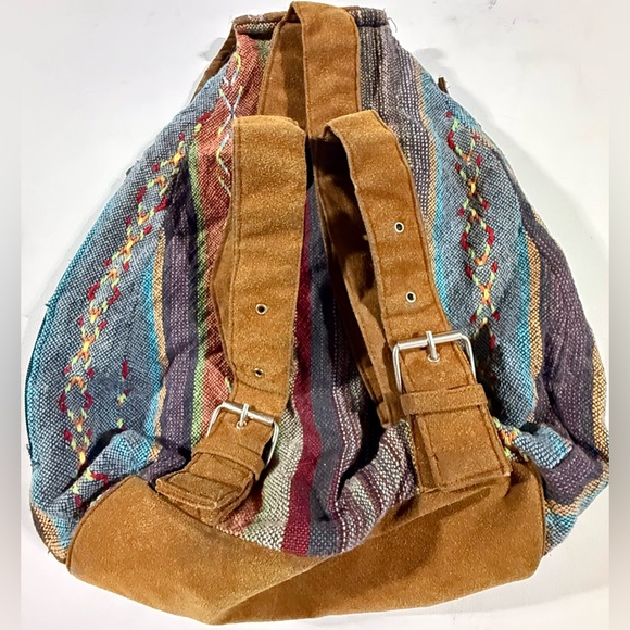Brown Bohemian Backpack with Southwestern Pattern Made in India - Picture 7 of 11